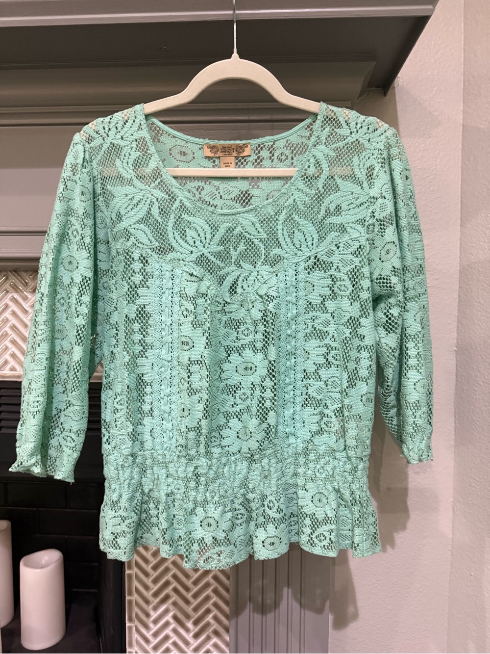 Crochet Lace Peplum Blouse in Mint Green